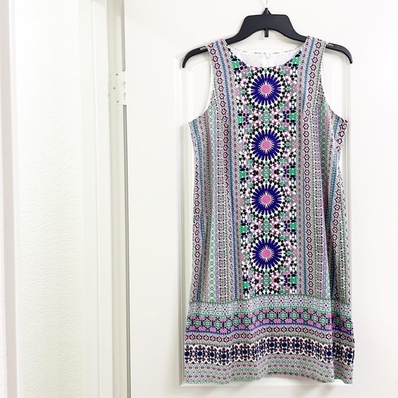 London Times multicolored medallion print sleeveless shift dress - Picture 1 of 5